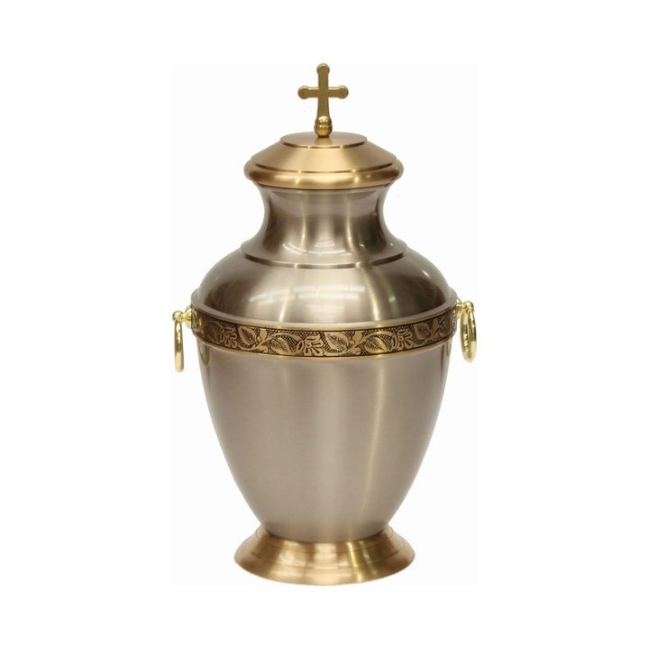 Urnă funerară — bronz satinat, frunze aurii